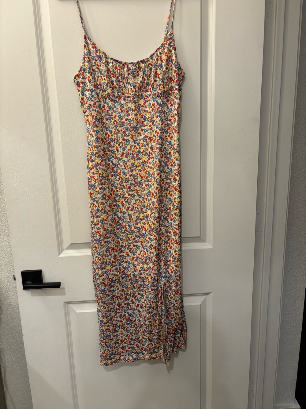 Only Floral Slip Midi Dress - White with Red, Blue & Yellow Flowers